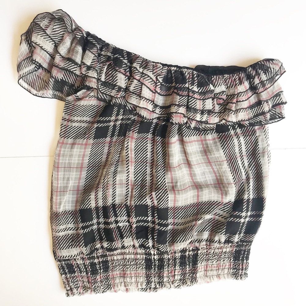 bebe  Ruffle One shoulder blouse